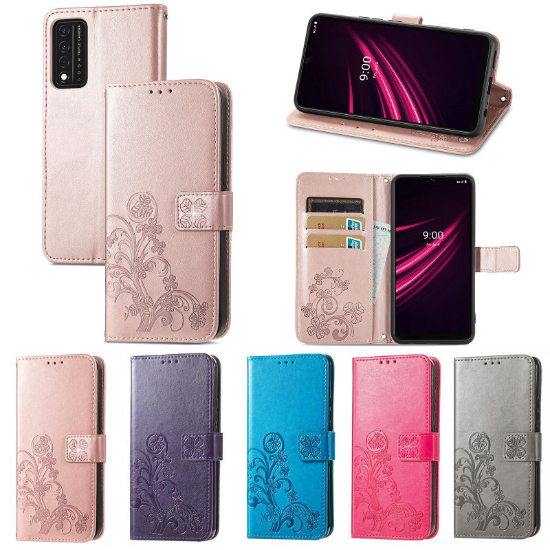 For T-Mobile revvvl V +5G mobile phone leather case flip four-leaf clover embossed card wallet protective case For T-Mobile revvvl V +5G mobile phone leather case flip four-leaf clover embossed card wallet protective case