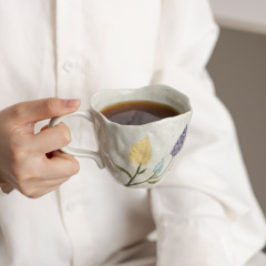 乐梦 景德镇手绘郁金香马克杯女生高颜值咖啡杯韩式特色喝水杯子