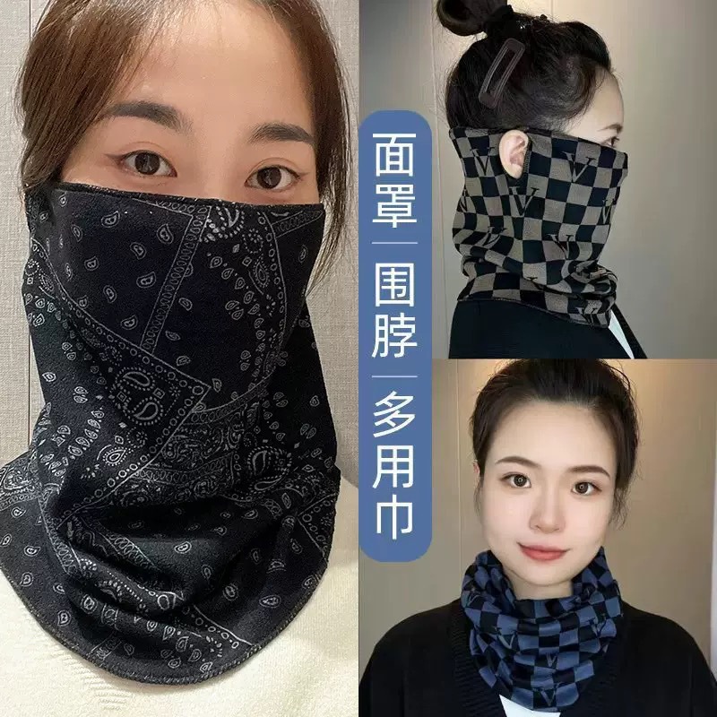 Autumn and Winter Thickeneded Ear-Hanging Windproof Mask for Women, Full Face Warm Neck Protector, Outdoor Cycling Cold Protection, Versatile Neck Cover for Men