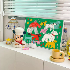 Nordic INS-style dog illustration decorative painting, cute cartoon children's room wall art, unique green accent piece