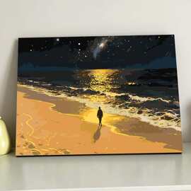 DIY数字油油画风景流星沙滩群星之树治愈手工涂色装饰画挂墙挂画