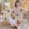 Summer pijama, cartoon trousers, cute set, with short sleeve, 3 piece set, Korean style