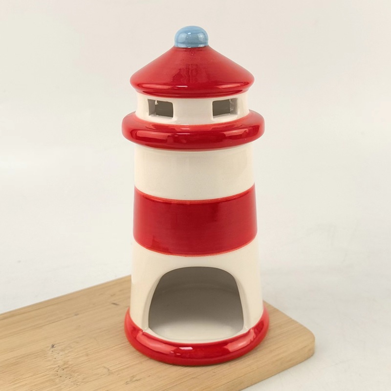 Estilo marino colorido faro de cerámica candelabro vela hueca decoración de la habitación decoración del hogar decoración del festival personalizado de Navidad