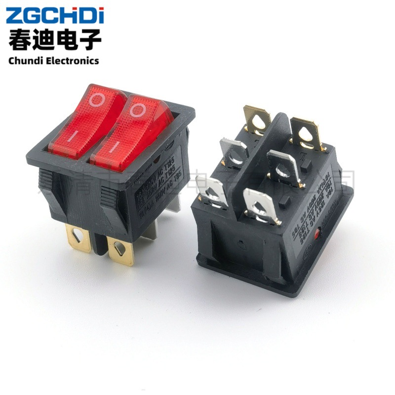 供应KCD6双联船型翘板开关 六脚二档双按键电器开关 双排电源开关