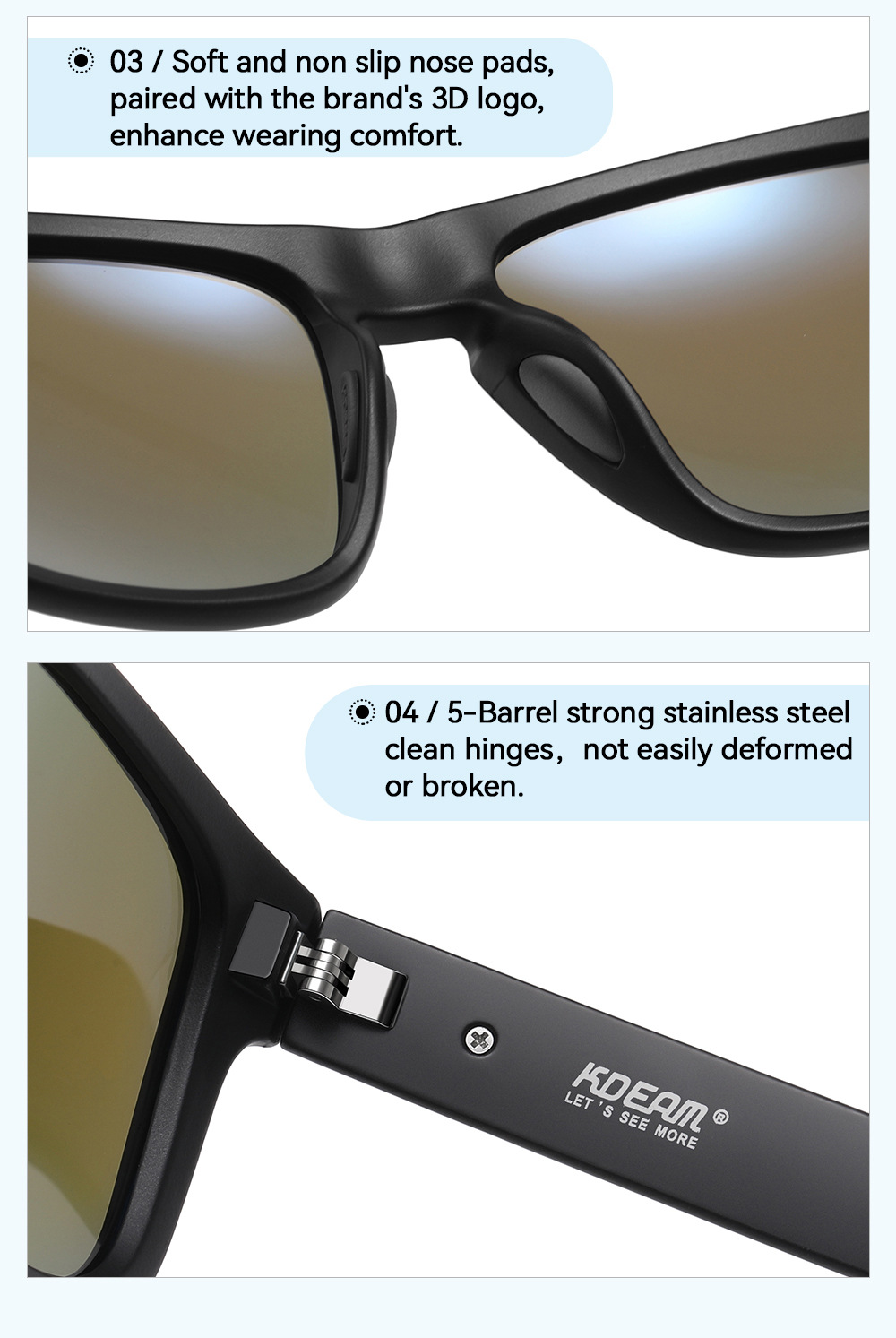 KDEAM Yeni Model Büyük Beden Polarize Güneş Gözlüğü Erkek Kadın Outdoor Spor Güneşlik Araba Sürüş Gözlüğü KD109-PLUS