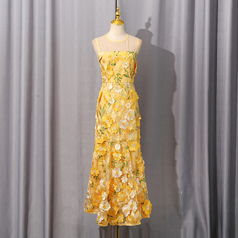 French Socialite Elegant Fishtail Hem Mesh Stitching Dress 19 French Socialite Elegant Fishtail Hem Mesh Stitching Dress
