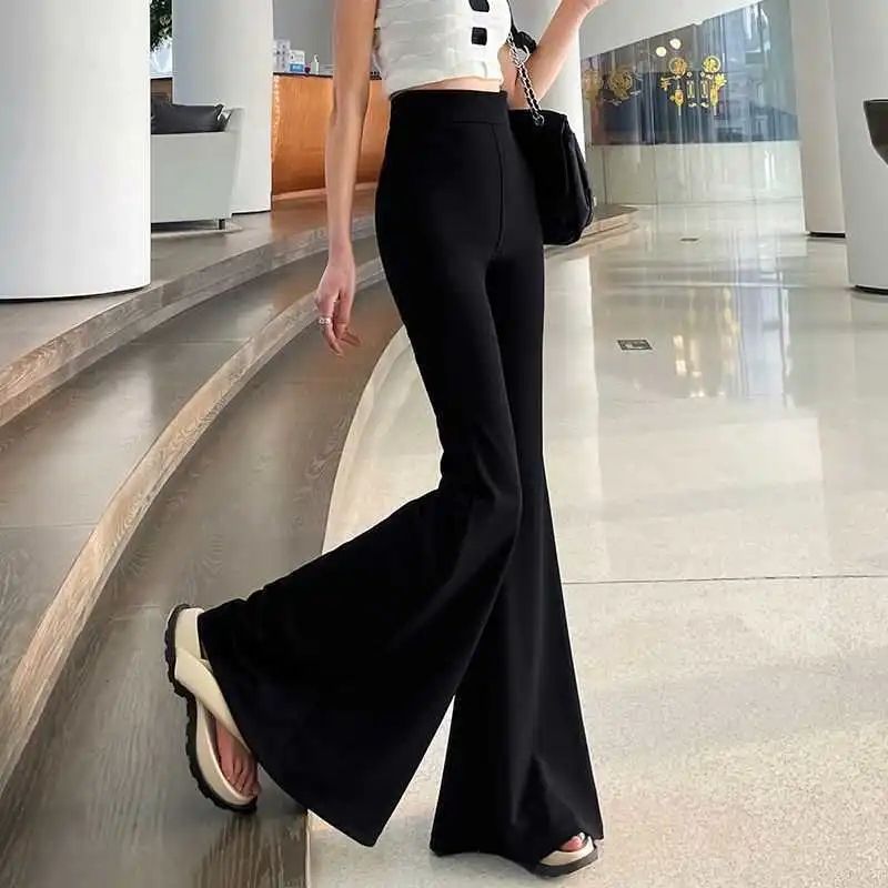 Big Bell Pants Women's Spring and Summer New Western-style Slim-fit Casual Slip Pants Slim-fit Black Long-length Lop Wide-leg Trousers