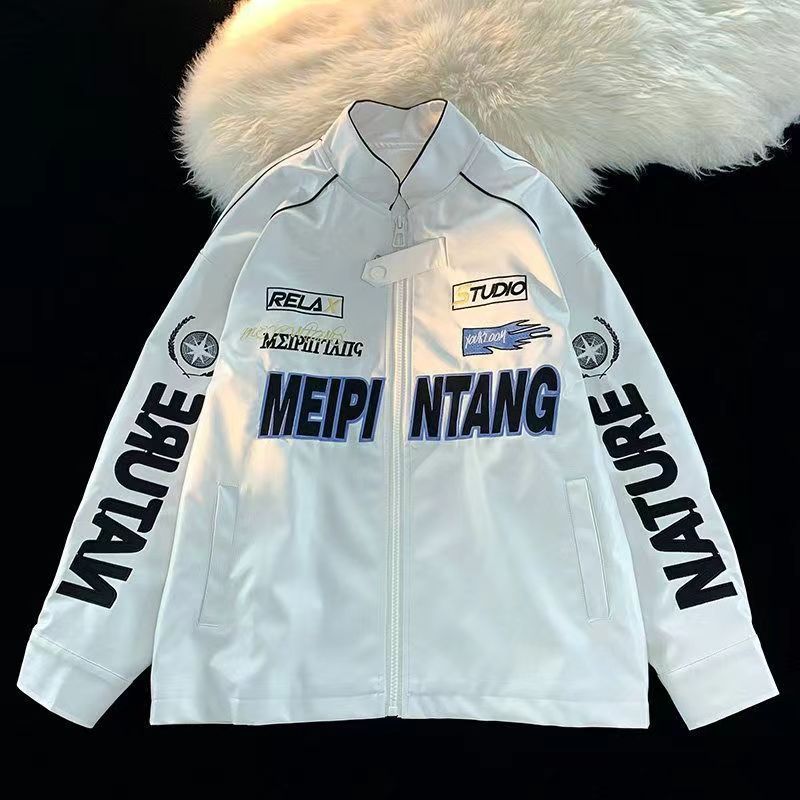 美式复古机车服pu皮潮牌夹克男女秋冬季高级感炸街重工棒球服外套|undefined