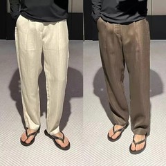 夏のオールドマネースタイルのシンプルで多用途なカジュアル通気性ファッションルーズソリッドカラーの快適なドレープストレートパンツカジュアルパンツ
