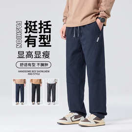 裤子男春秋季新款休闲百搭透气直筒裤宽松潮流青年有型显高男长裤