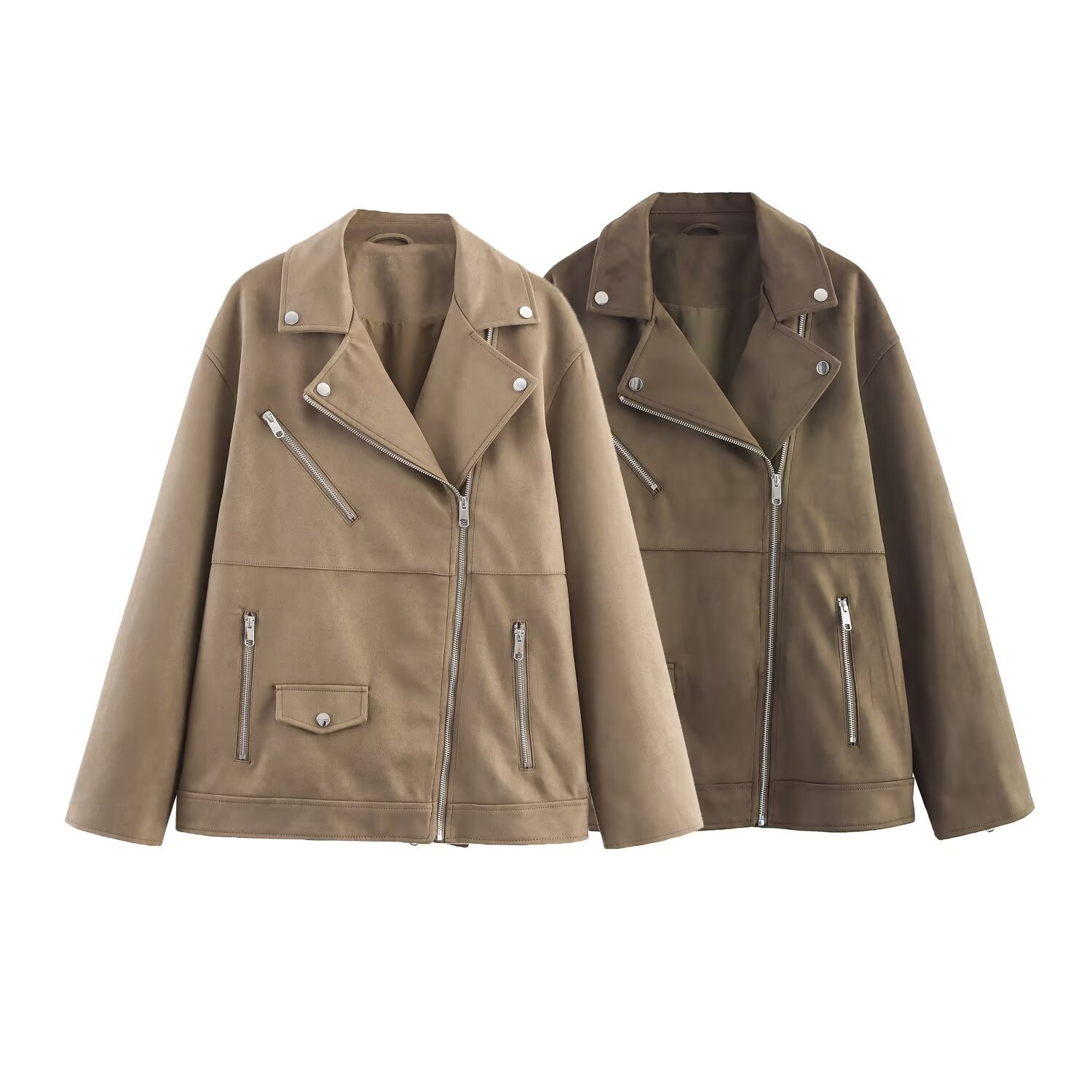 2025 Autum New European and American Cross-Border Women's Fashion Suede Texture Motorcycle Jacket W025 11822