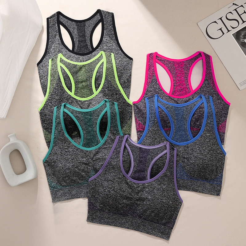 Ropa interior de Deportes de espalda de belleza en forma de I de algodón sin costura de alto carbono para mujeres Cuello redondo clásico cómodo piel-pegarse ropa interior deportiva inalámbrica