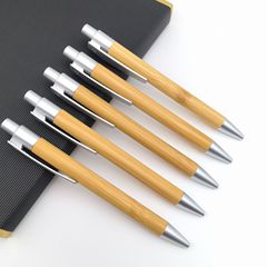 環境に優しい銀色の毛竹ペン、プッシュ式ボールペン、カスタム環境ロゴ入り竹ペン、販促広告ギフトペン