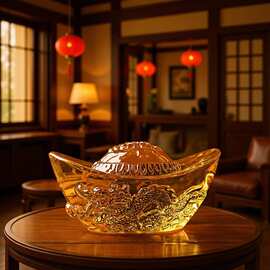 直销黄水晶龙纹元宝摆件琉璃风水大小金元宝家居水晶工艺品
