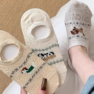 Spring and Summer Socks Women's Cartoon Socks Ultra-thin Silicone Shallow-vat Boat Socks Fell Island Cat Puppy Hollow Bow