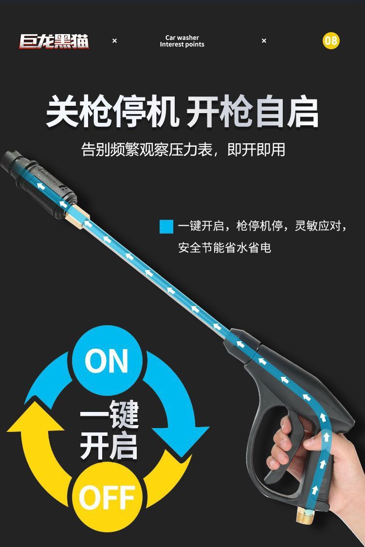 Julong Black Cat Pressure Washer 220V Household High-Power Automatic Adjustable Pressure Car Washer