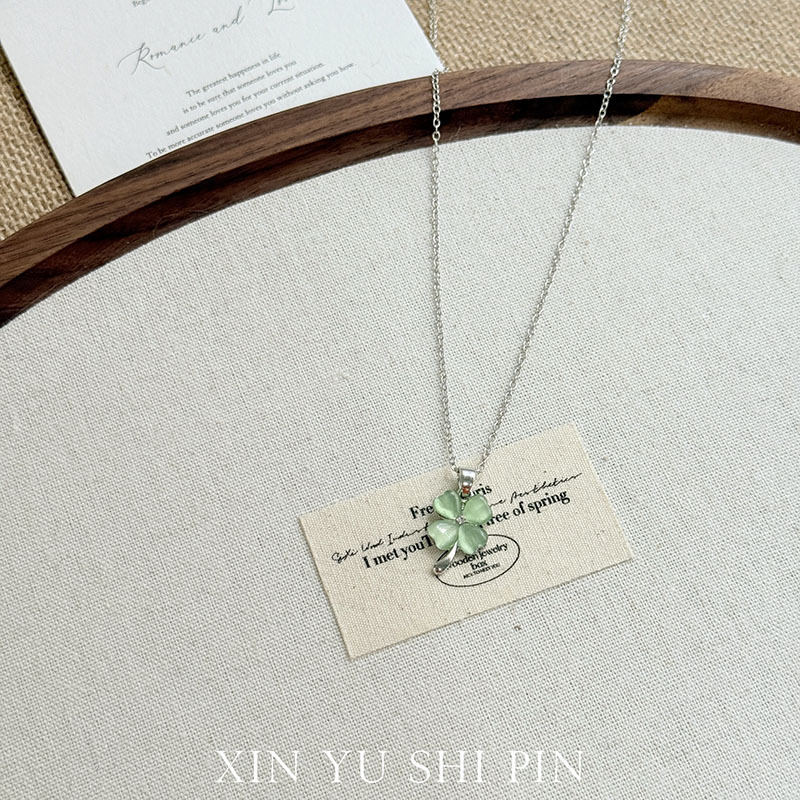 韩系小清新绿色四叶草手链简约精致高级感时尚百搭耳钉森系手饰女|undefined