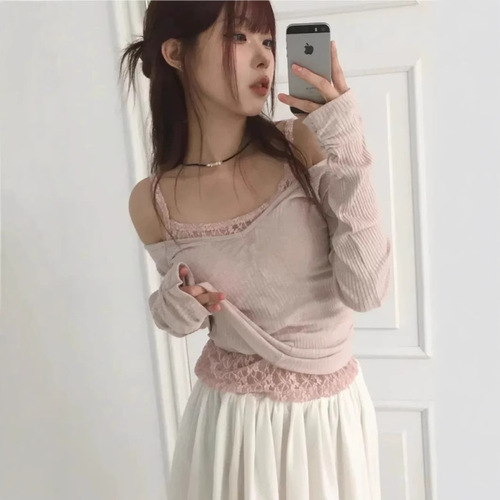 Summer Four-Color Korean Ins Japanese Bubble Small Flower Lace Solid Color Tank Top Underwear Layering Single Piece