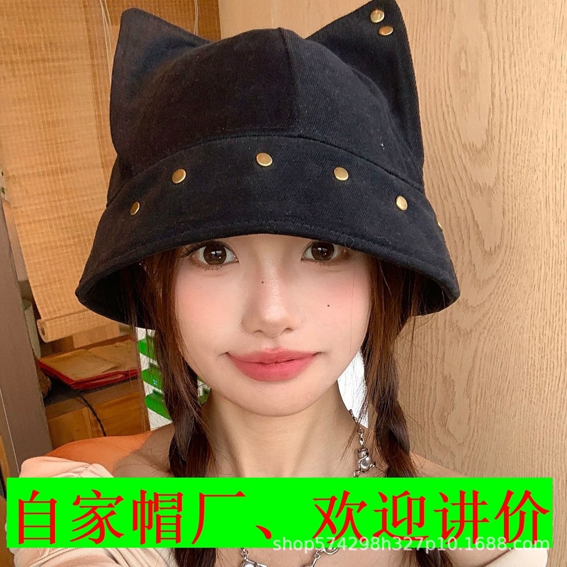 帽子女秋冬2026新款猫耳朵铆钉渔夫帽大头围显脸小外贸跨境亚马逊|undefined