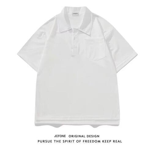 New Summer Japanese-Style Heavyweight Polo Shirt for Men, Casual Solid Color Fashion Collar-Up Short Sleeve T-Shirt