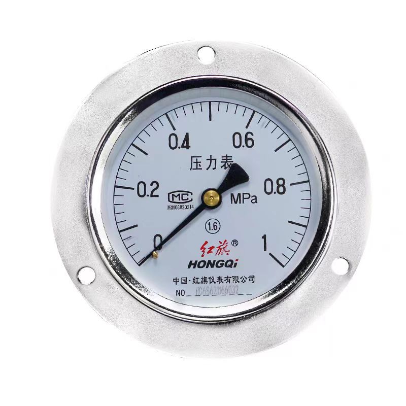 红旗耐震压力表YTN-100水压真空表抗震无边压力表轴向压力表60MPA