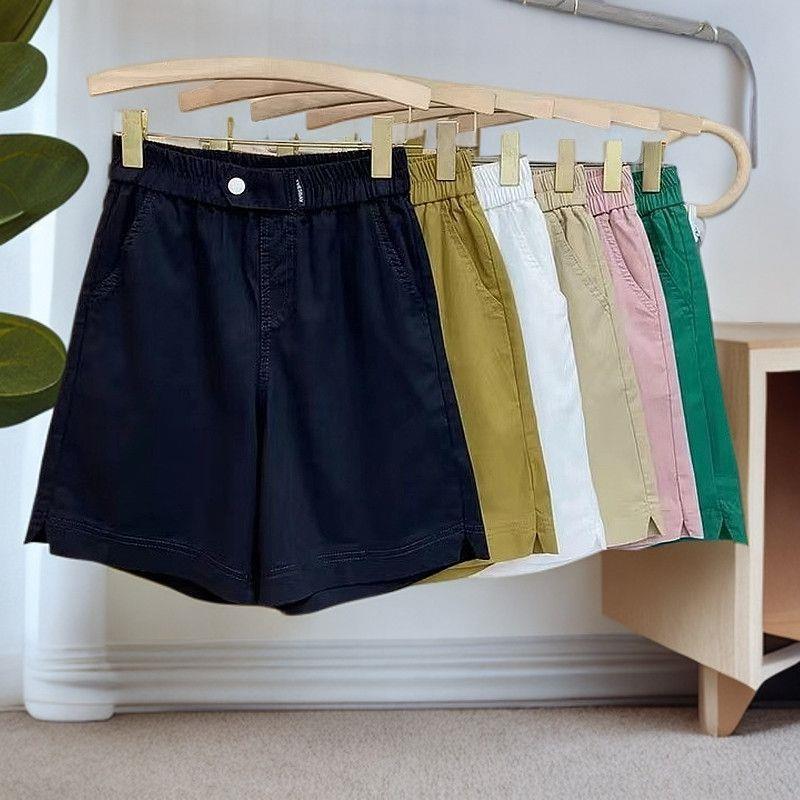 Thin Twill Washed Cotton Women's Loose Fit Large Size A-Line Versatile Slimming Casual Shorts - One Button