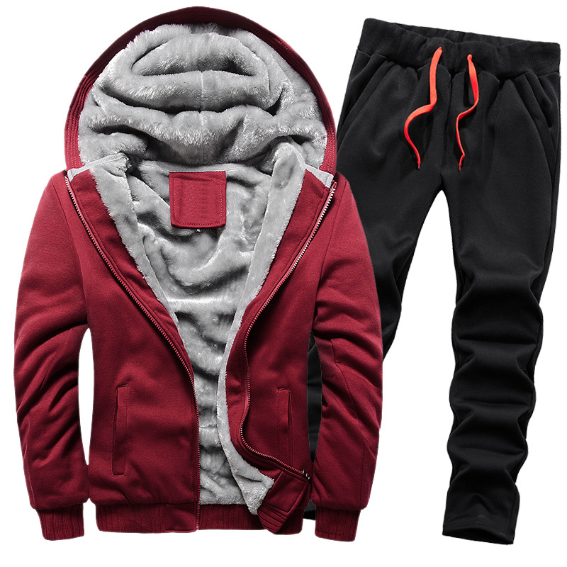 001 Foreign Trade Fleece Sweatshirt Set For Men, Thickened Warm Cardigan Two-Piece Set, Autumn And Winter Style, Sports_voghion.com