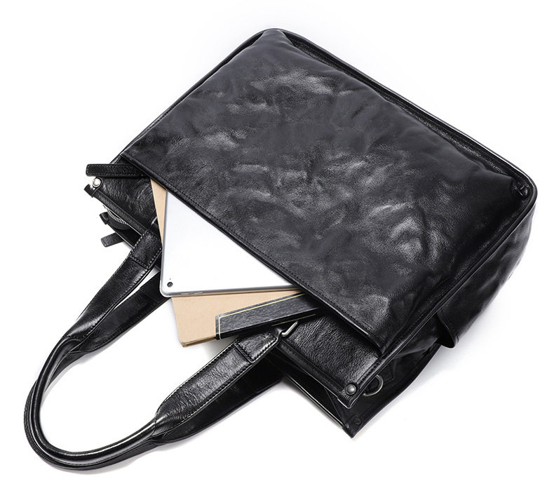 Cặp da nam cỡ lớn đựng laptop 15.6 inch, túi xách tay công sở kiêm túi du lịch bằng da bò — Da cây cao su, lót nhung cao cấp chi tiết 10