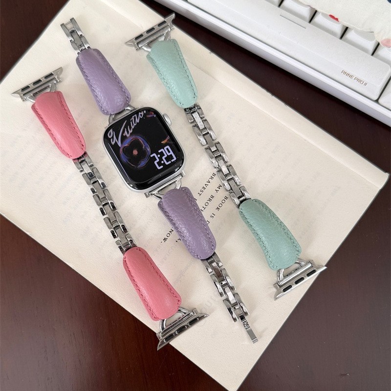 Suitable for S10 Apple 1-9 Watch with Candy Color Bracelet Leather Pebbled Niche Huawei Fit3/2 Xiaomi 9Pro