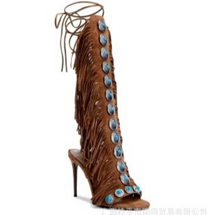 �r��������̨�r�м������K��ʯ�LѥFringe Summer Boots