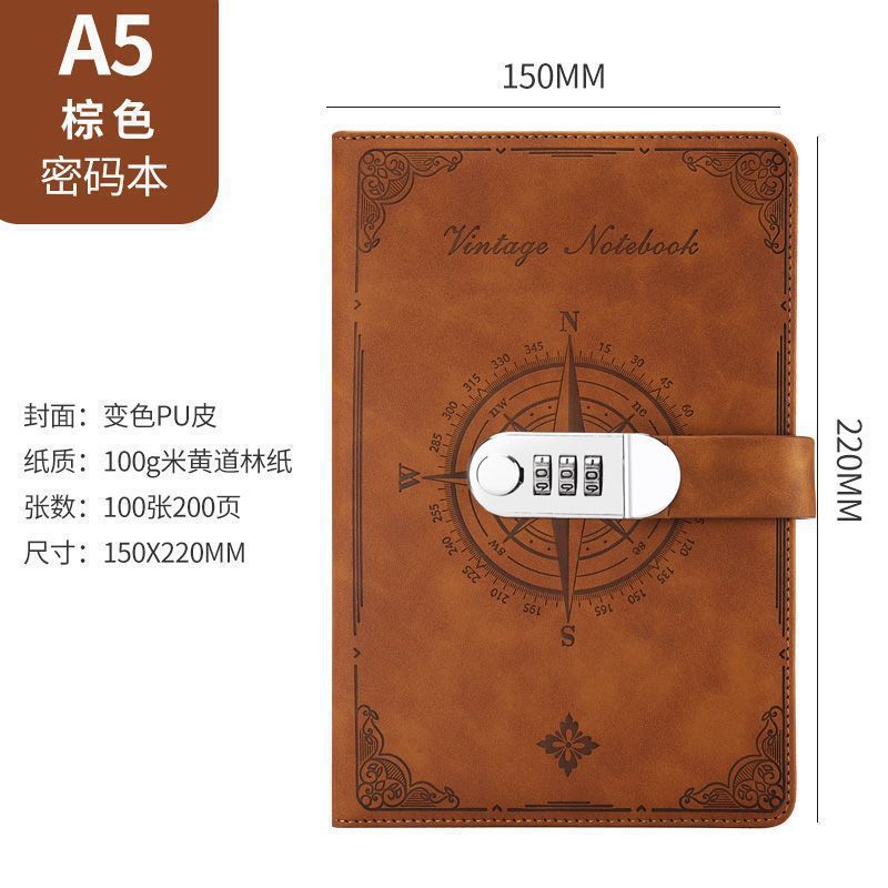 复古密码笔记本带锁日记本加厚约学生记事账本笔记本文具批发|undefined