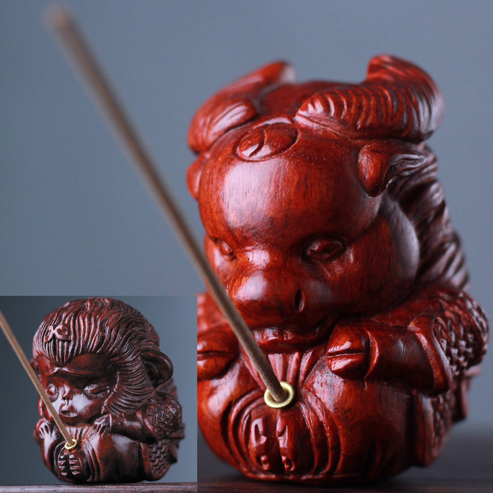 厂家批发 赞比亚血檀木质迷你香插 居家室内小摆件细雕盘玩易包浆