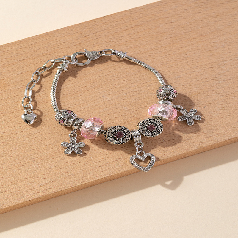 Panjia pulsera Dora DIY cuentas pétalos de amor colgante de cristal rosa accesorios de flores de diamante image 5