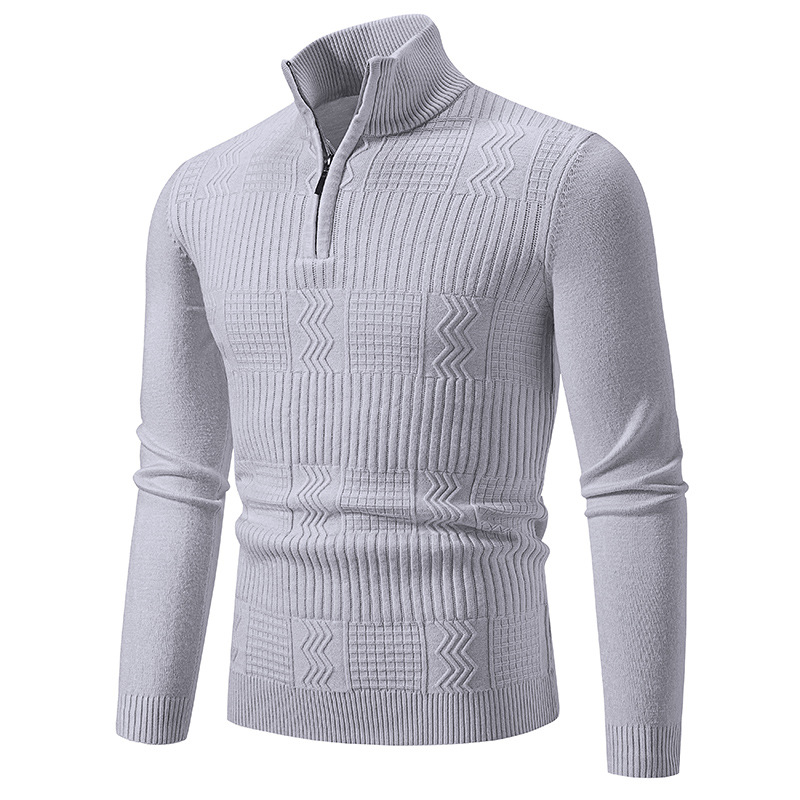 Maglione lavorato a maglia da uomo, maglione lavorato a maglia con zip e collo semi-dolce da uomo, pullover a maniche lunghe, casual, vestibilità slim, strato di base termico_voghion.com
