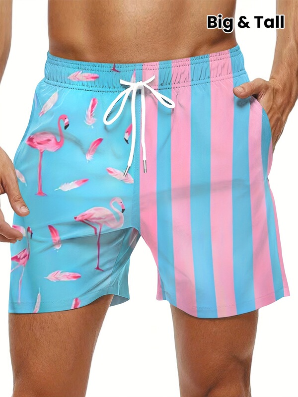 L 63356 Flamingo Print Beach Shorts Flamingo Print Beach Shorts