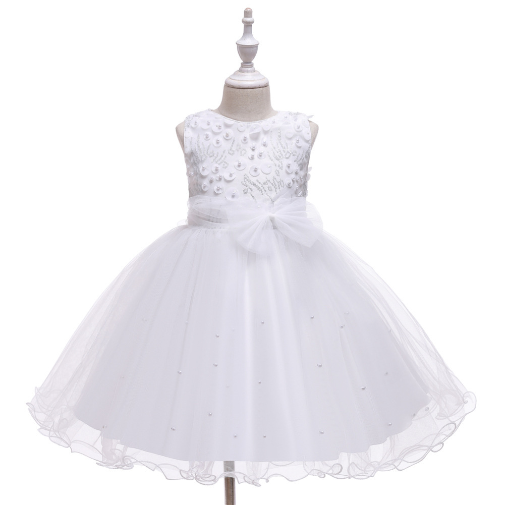 Fuente de comercio exterior vestido infantil vestido de princesa vestido sin mangas chaleco vestido de mano con cuentas de tela de tela