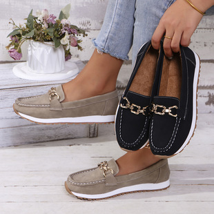 2025 New Cross-border Fashion Round-toe Thick-soled Fashion Casual plus size Women's Deep Mouth Metal Chain Shoes for Women