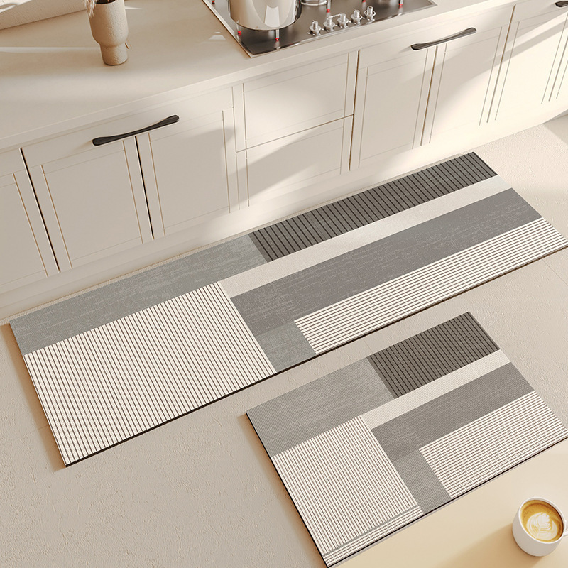 Cross-Border Nordic Minimalist Style Home-Use Easy-Care Two-Piece Kitchen Floor Mat, Water and Oil-Absorbing Diatomaceous Earth Mat, Entryway Mat