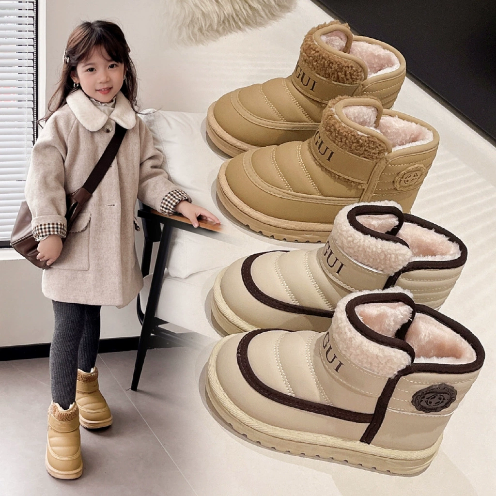 Детские снежные сапоги бархатные утолщенные водонепроницаемые сапоги для мальчиков 2024 новые зимние туфли для девочек снежные хлопковые хлебные туфли
