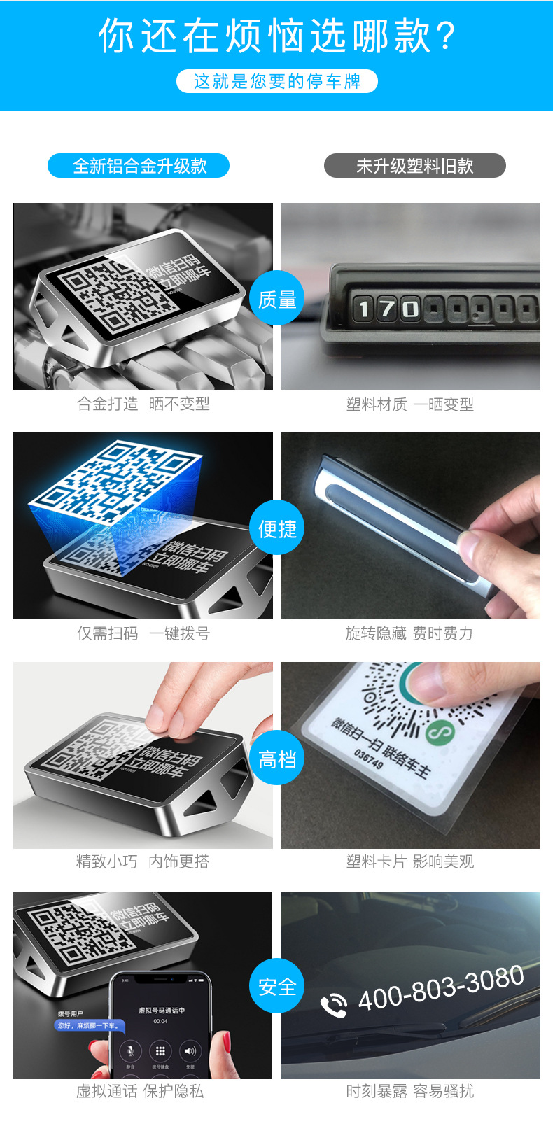 Car Qr Code Alloy Parking Sign, Temporary Parking Privacy Protection, Moving Car Card, Scan Code Number Plate, Custom Car Moving Card