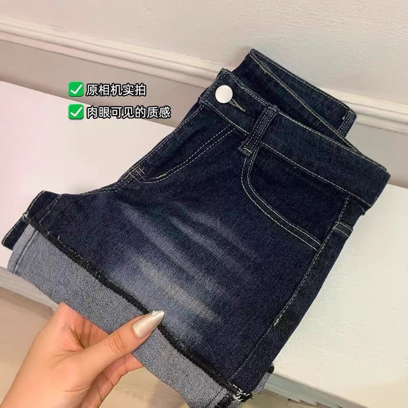 American Style dark blue Denim Shorts Women's 2025 Summer New Slimming Hot Pants with Low Waist and Hip A- shaped Hip
