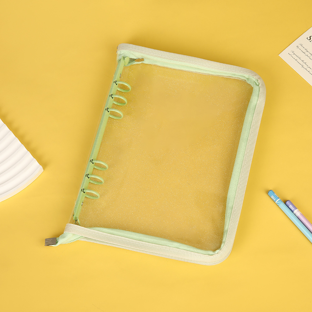 A5A6グリッターリーフリングバインダー、透明カードブック、ジッパー付きリーフリング手帳、ロゴ・パターン印刷カードアルバム収納ブック