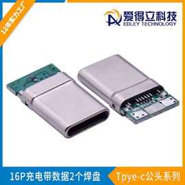 type-c16p插针式公头充电带数据2个焊盘TYPE-C公头带板走量款插头