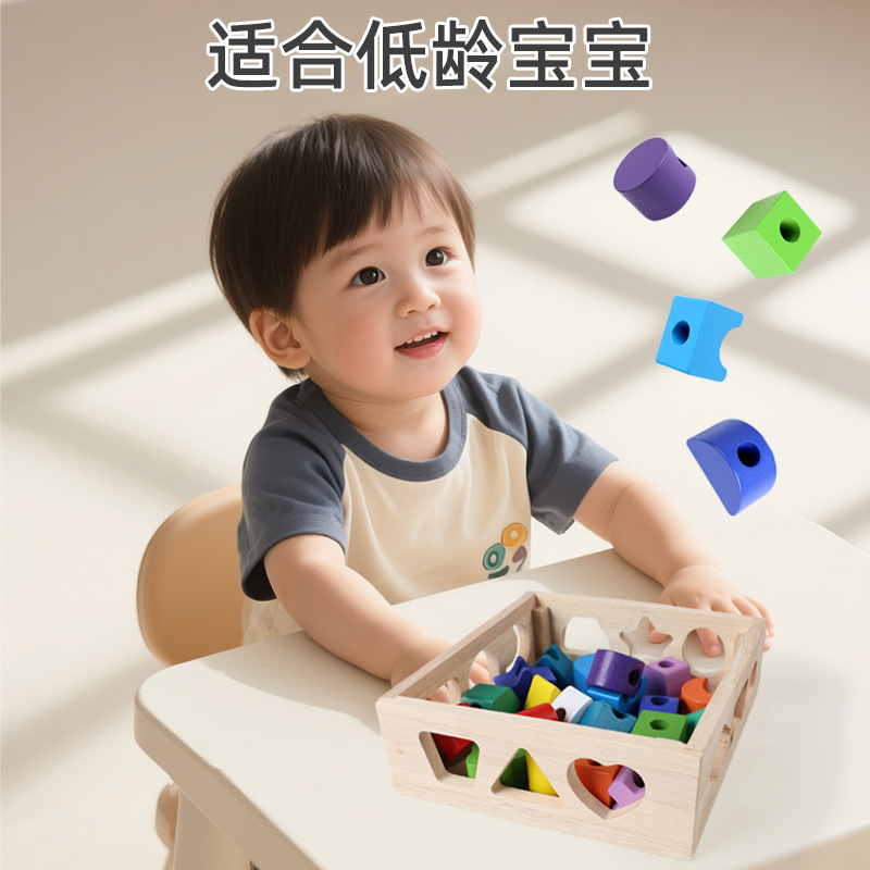 子供用木製形合わせブロックボックス、モンテッソーリ早期教育、色認識カード、組み合わせブロック、赤ちゃんのおもちゃ|undefined