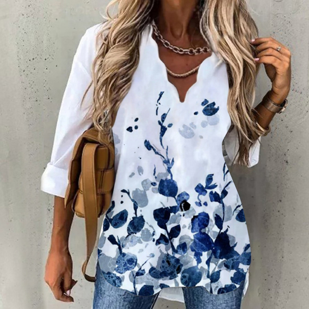 Flower Pattern Women'S Gender Wholesale Women'S Fashion Flower Long Sleeve Printing Ruffles Blouses