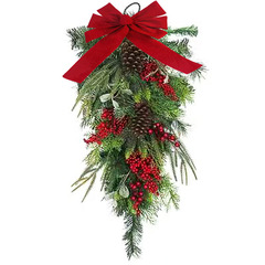 クリスマス装飾ペンダント逆さま水滴クリスマスツリー弓赤い果実植毛PE壁掛け籐ガーランドアレンジメント