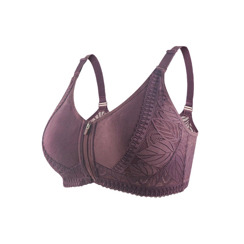 Inalámbrico espalda de encaje transpirable ropa interior cremallera frontal sujetador de mediana edad y ancianos mujeres ajustable más tamaño sujetador ajustable