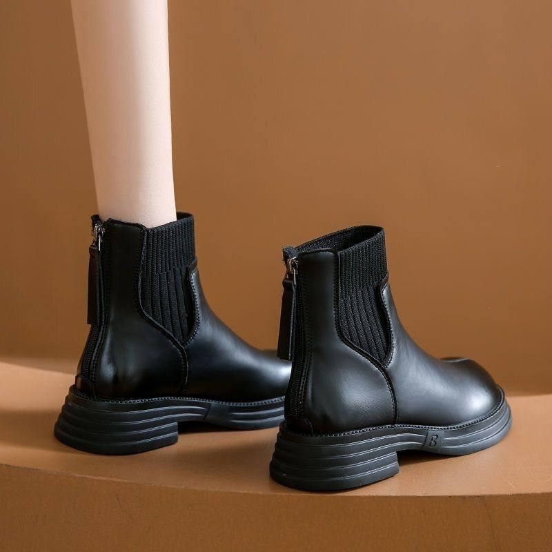 Trendy British-Style Thick-Soled Sock Boots with Zipper, Martin Boots, 2025 Autumn/Winter New Chelsea Short Boots, Street-Style Women's Shoes
