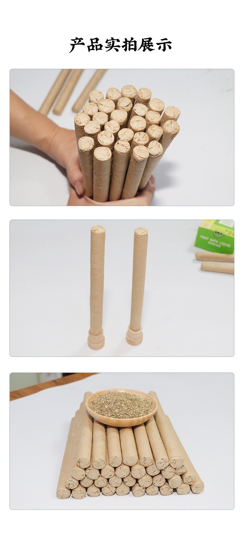 Moxa Sticks Ai Tiao 艾条 Artemisia argyi Mugwort Rolls for Moxibustion and Aromatherapy 50 Pack with Stainless Steel Base preparation