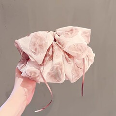 燃彩春夏新作ヘアクリップレディースプリントリボン付きスパンデックス高級感半髪サメクリップ